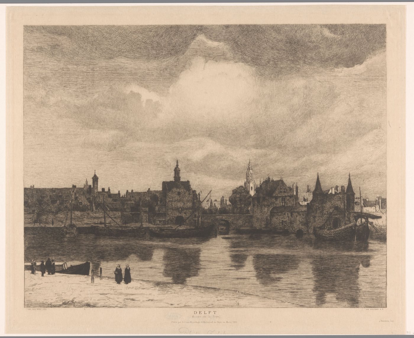 View of Delft after Vermeer, etching by Philip Zilcken, 1885 — Rijksmuseum