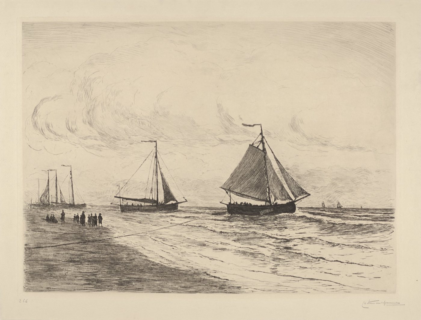 Launch of bomschuiten on the beach at Katwijk — Rijksmuseum