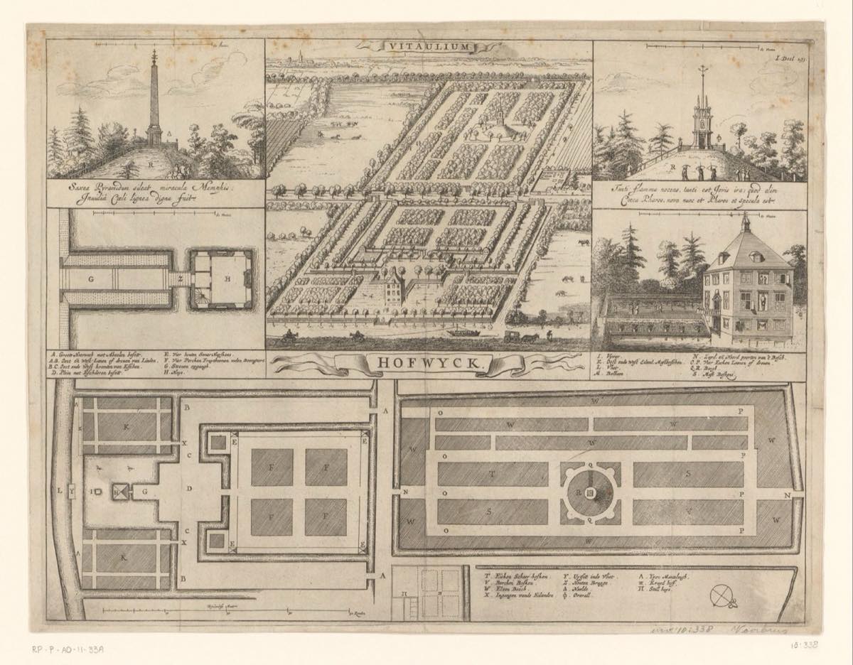 Hofwijck country estate on the Vliet in Voorburg, anonymous engraving, 1653 — Rijksmuseum