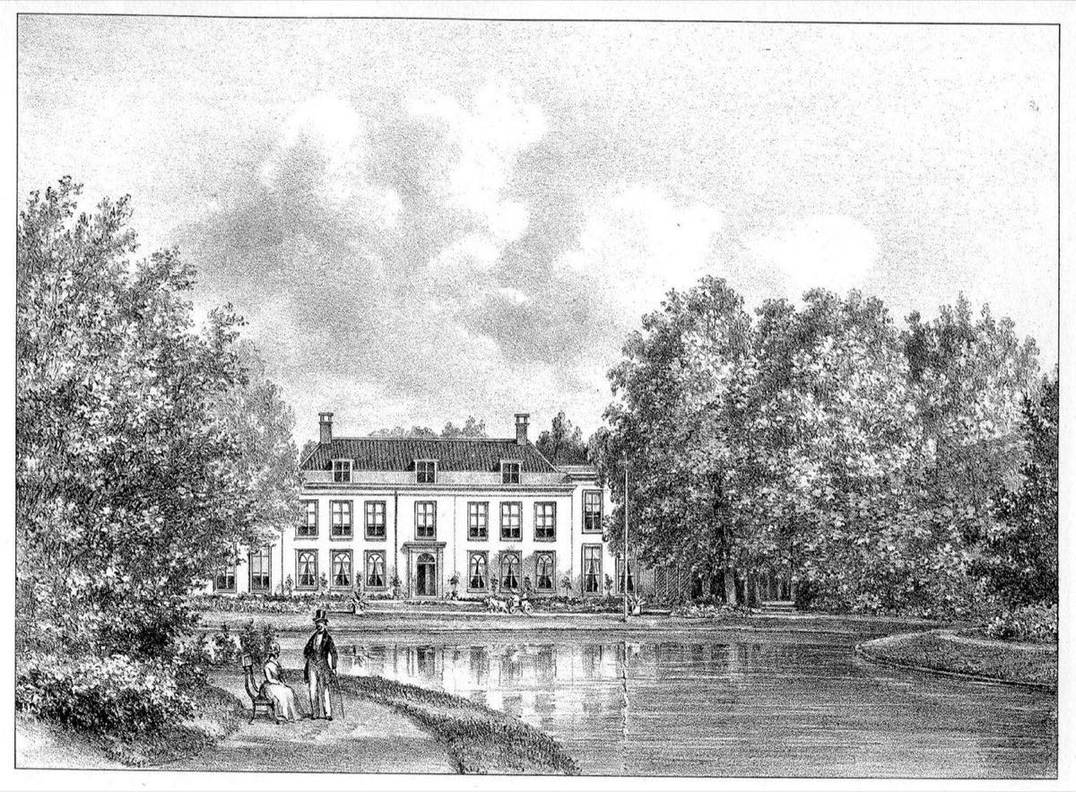 Buitenplaats Oosterbeek à Wassenaar, lithographie de P.J. Lutgers, vers 1856